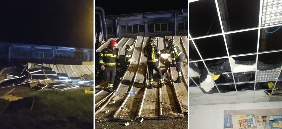 Maltempo, grandine e raffiche di vento, scoperchiato un capannone industriale: danni ingenti alle attività all’interno